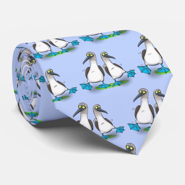 Funny, happy blue footed boobies dancing cartoon tie (Rolled)