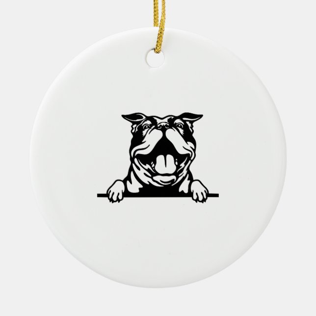 Funny happy Bulldog Ceramic Tree Decoration (Front)