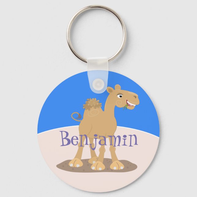 Funny happy camel cartoon illustration key ring (Front)