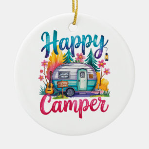 Funny Happy Camper Camping Apparel Trailer RV Kids Ceramic Tree Decoration