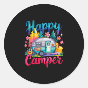 Funny happy camper camping apparel trailer rv kids classic round sticker