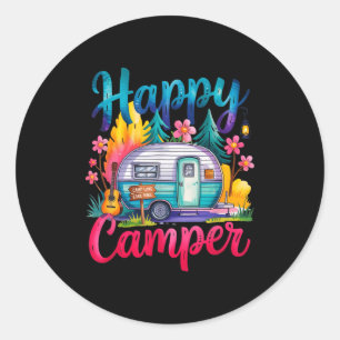 Funny happy camper camping apparel trailer rv kids classic round sticker