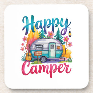Funny Happy Camper Camping Apparel Trailer RV Kids Coaster