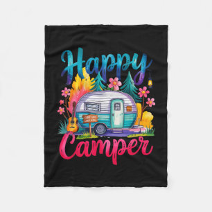 Funny happy camper camping apparel trailer rv kids fleece blanket