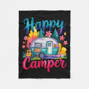 Funny happy camper camping apparel trailer rv kids fleece blanket