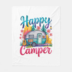 Funny Happy Camper Camping Apparel Trailer RV Kids Fleece Blanket
