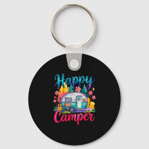 Funny happy camper camping apparel trailer rv kids key ring