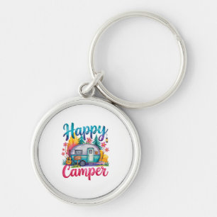 Funny Happy Camper Camping Apparel Trailer RV Kids Key Ring