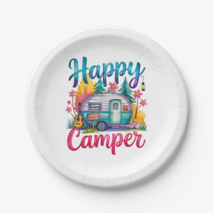 Funny Happy Camper Camping Apparel Trailer RV Kids Paper Plate