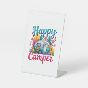 Funny Happy Camper Camping Apparel Trailer RV Kids Pedestal Sign