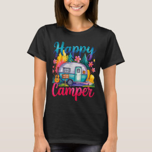 Funny happy camper camping apparel trailer rv kids T-Shirt