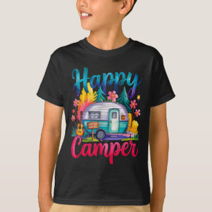 Funny happy camper camping apparel trailer rv kids T-Shirt