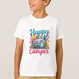 Funny Happy Camper Camping Apparel Trailer RV Kids T-Shirt