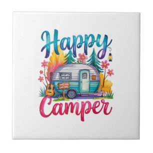 Funny Happy Camper Camping Apparel Trailer RV Kids Tile