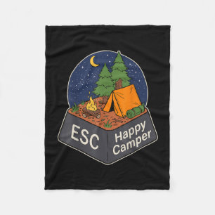 Funny happy camper camping hiking outdoors escape fleece blanket