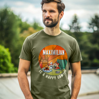 Funny Happy Camper Cartoon with Your Name T-Shirt