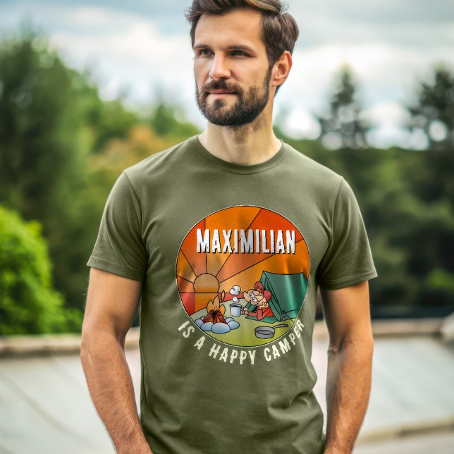 Funny Happy Camper Cartoon with Your Name T-Shirt (Creator Uploaded)