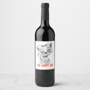 Funny Happy Cat Wine Label   Cute Cat Face Bottle 