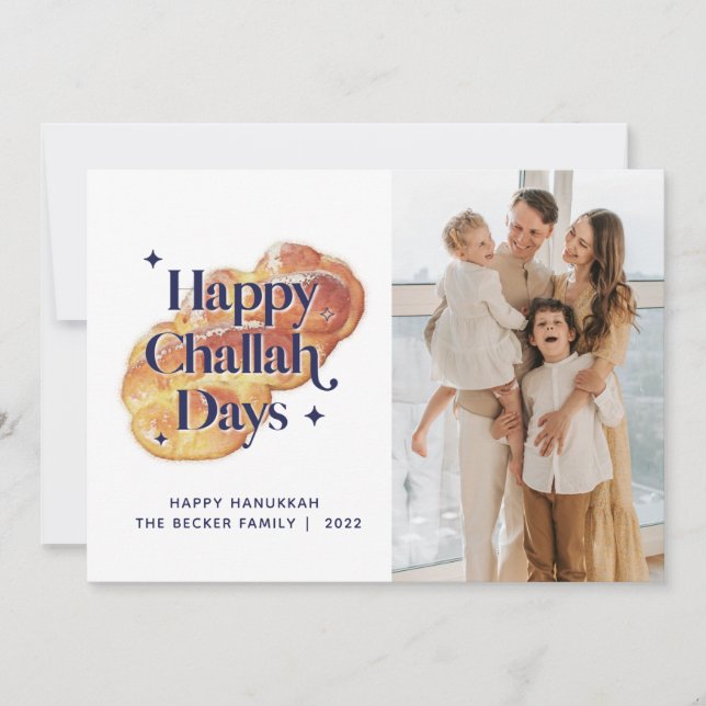 Funny Happy Challah Days Hanukkah Custom Photo Holiday Card (Front)