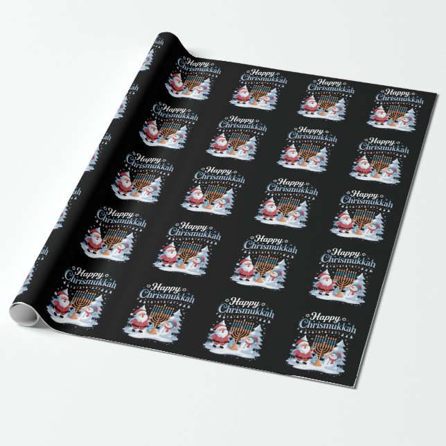 Funny Happy Chrismukkah Santa Menorah Holiday Wrapping Paper (Unrolled)