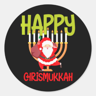 Funny Happy Chrismukkah Witty jewish Hanukkah Classic Round Sticker