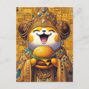 Funny Happy Critter Eating Cheeseburger Postcard