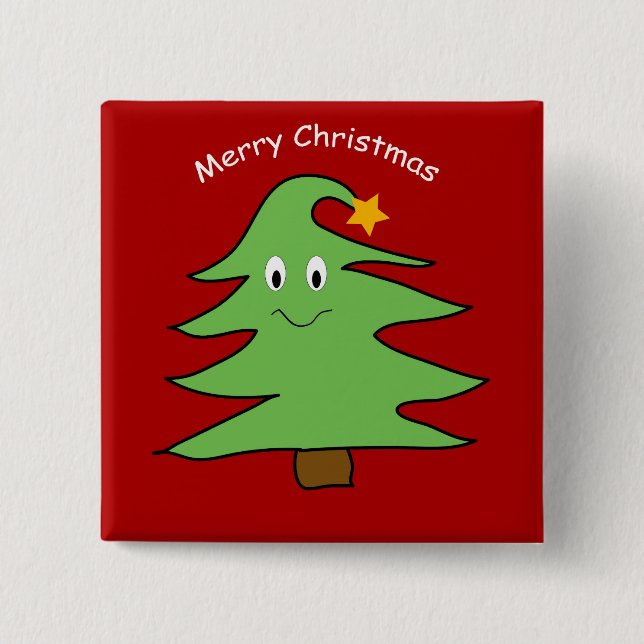 Funny Happy Cute Christmas Tree 15 Cm Square Badge (Front)