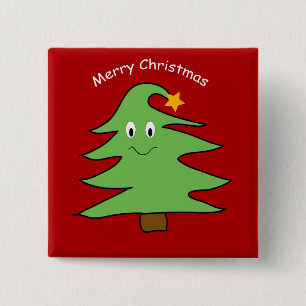 Funny Happy Cute Christmas Tree 15 Cm Square Badge