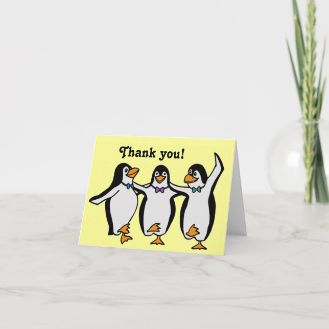 Funny Happy Dancing Penguins Birthday Thank You Card (Front)