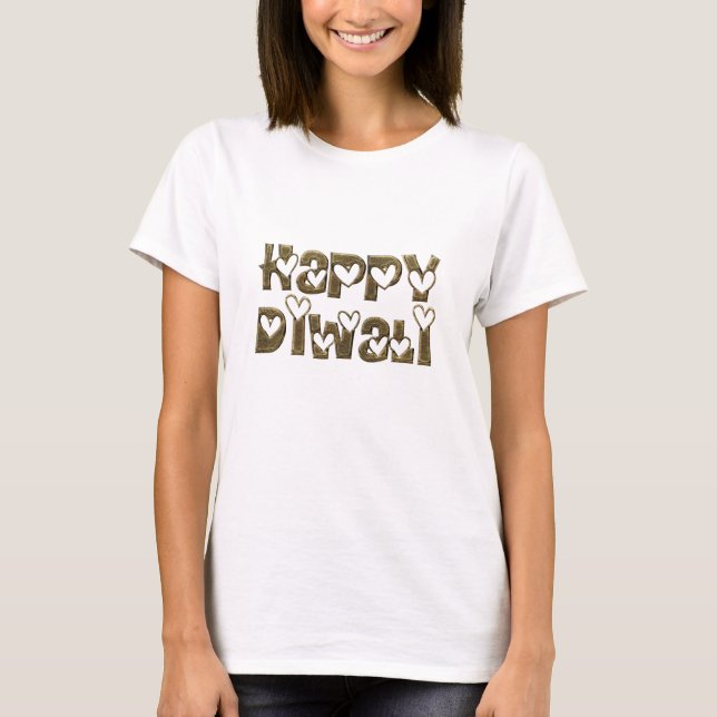 Funny Happy Diwali Hearts Typography Shirt (Front)