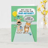 Funny Happy Dog and Grumpy Cat Birthday Card (Yellow Flower)