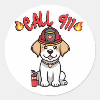Funny Happy dog is a firefighter Classic Round Sticker
