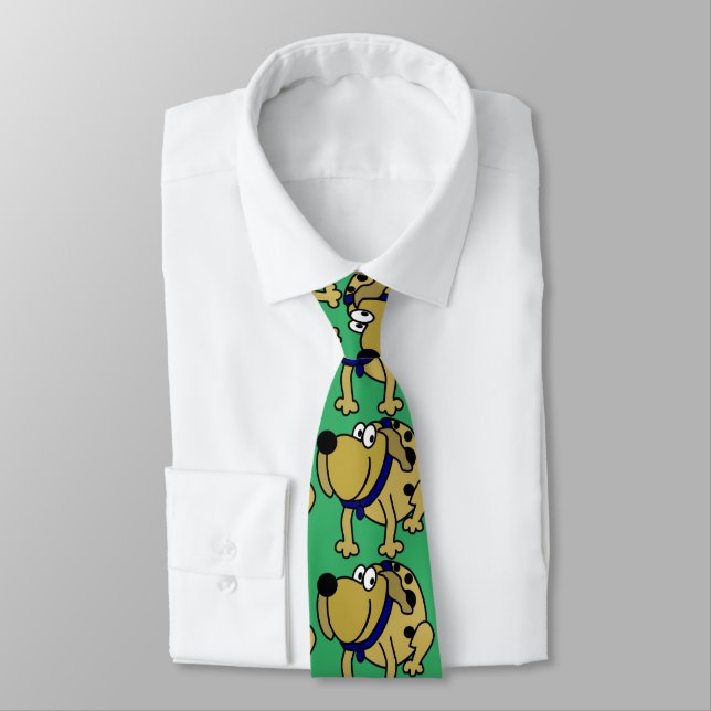 Funny "Happy Dog" Trendy Modern Men's Tie (Tied)