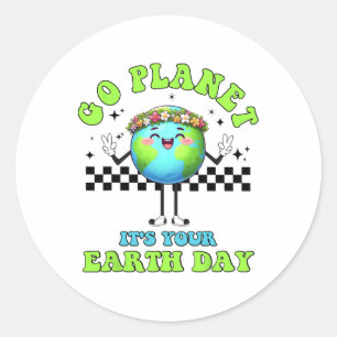 Funny Happy Earth Day Cute Earth With Floral Earth Classic Round Sticker
