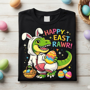 Funny Happy East Rawr Dinosaur Bunny Kids T-Shirt Tri-Blend Shirt