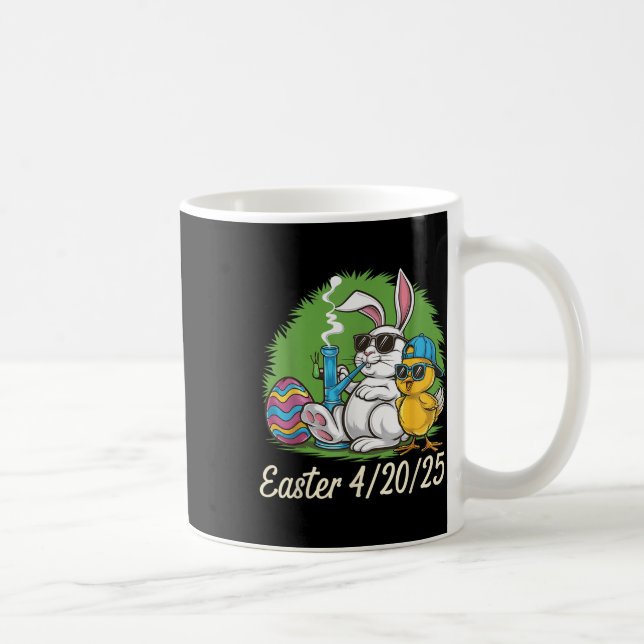 Funny Happy Easter Bunny Chick Smoking Weed  Coffee Mug (Right)