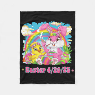 Funny Happy Easter Bunny Chick Smoking Weed  Fleece Blanket