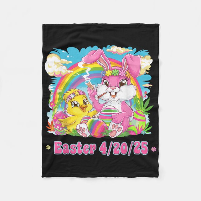 Funny Happy Easter Bunny Chick Smoking Weed  Fleece Blanket (Front)