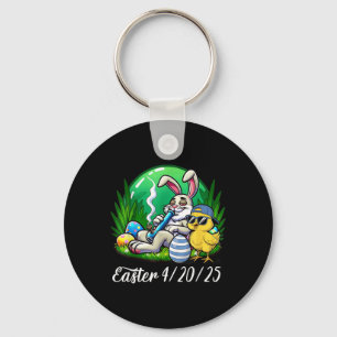 Funny Happy Easter Bunny Chick Smoking Weed Key Ring
