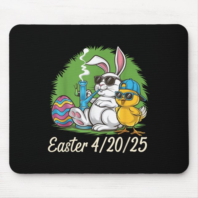 Funny Happy Easter Bunny Chick Smoking Weed  Mouse Mat (Front)