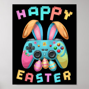 Funny Happy Easter Bunny Gaming Controller Gamer B Poster