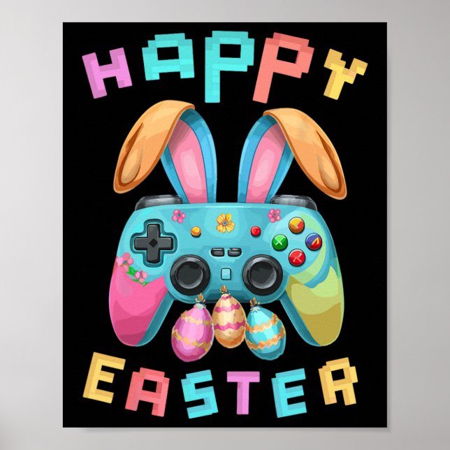 Funny Happy Easter Bunny Gaming Controller Gamer B Poster (Front)