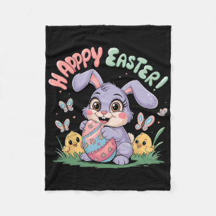 Funny Happy Easter Bunny Toddler Kids Easter Rabbi Fleece Blanket
