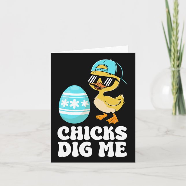 Funny Happy Easter Chicks Dig Me Easter Egg Toddle Card (Front)