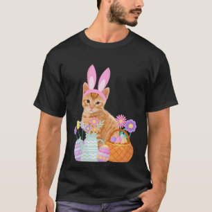 Funny happy easter cute cat bunny eggs basket rabb T-Shirt