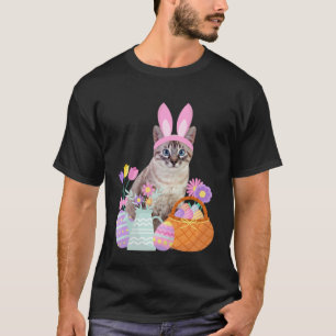 Funny happy easter cute cat bunny eggs basket rabb T-Shirt