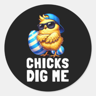 Funny Happy Easter Day Chicks Dig Me Easter Toddle Classic Round Sticker