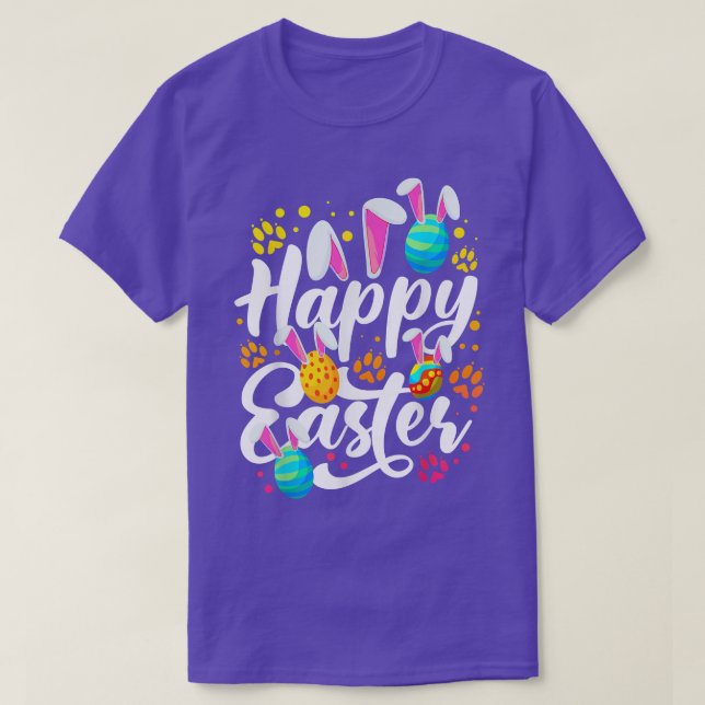 Funny Happy Easter Easter Eggs With Easter Bunny R T-Shirt (Design Front)
