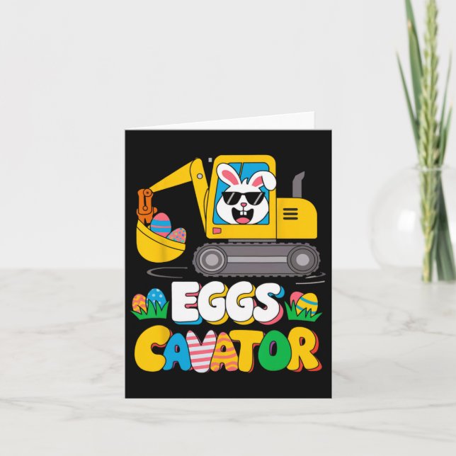 Funny Happy Easter Eggs Cavator Excavator Outfit B Card (Front)
