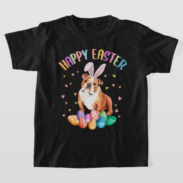 Funny Happy Easter English Bulldog Bunny Pet Lover T-Shirt (Laydown)